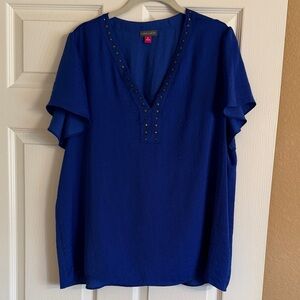 Vince Camuto Royal Blue Blouse with Studded V-Neck